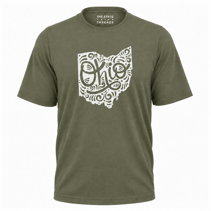 Ohio State Map Mandala Swirl Typography Shirt