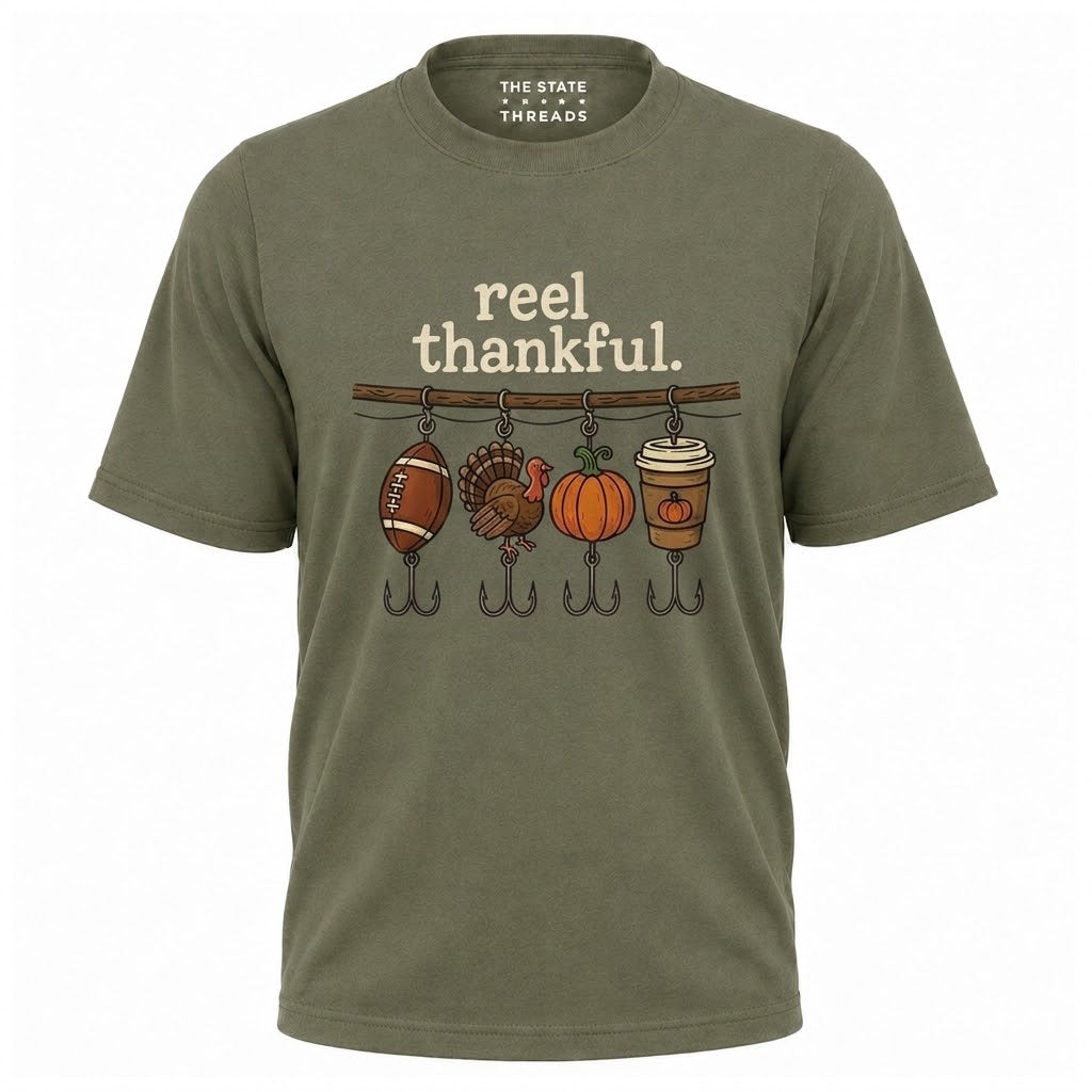 America Reel Thankful Thanksgiving Fishing Graphic Shirt