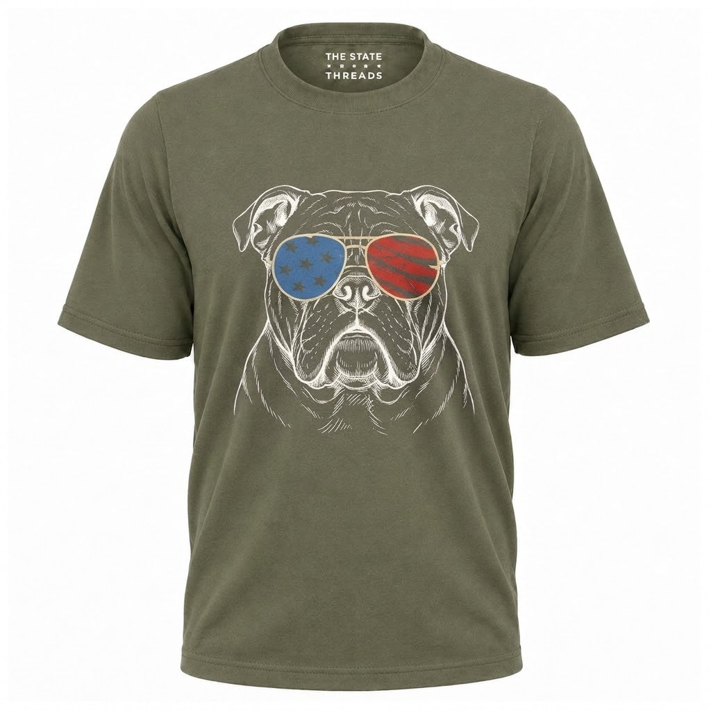 America Patriotic Bulldog Sunglasses Graphic Independence Shirt