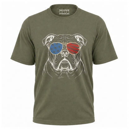 America Patriotic Bulldog Sunglasses Graphic Independence Shirt