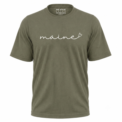 Maine Cursive Script Heart State Pride Shirt
