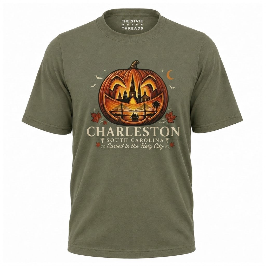 South Carolina Charleston Carved Pumpkin Skyline Halloween Shirt