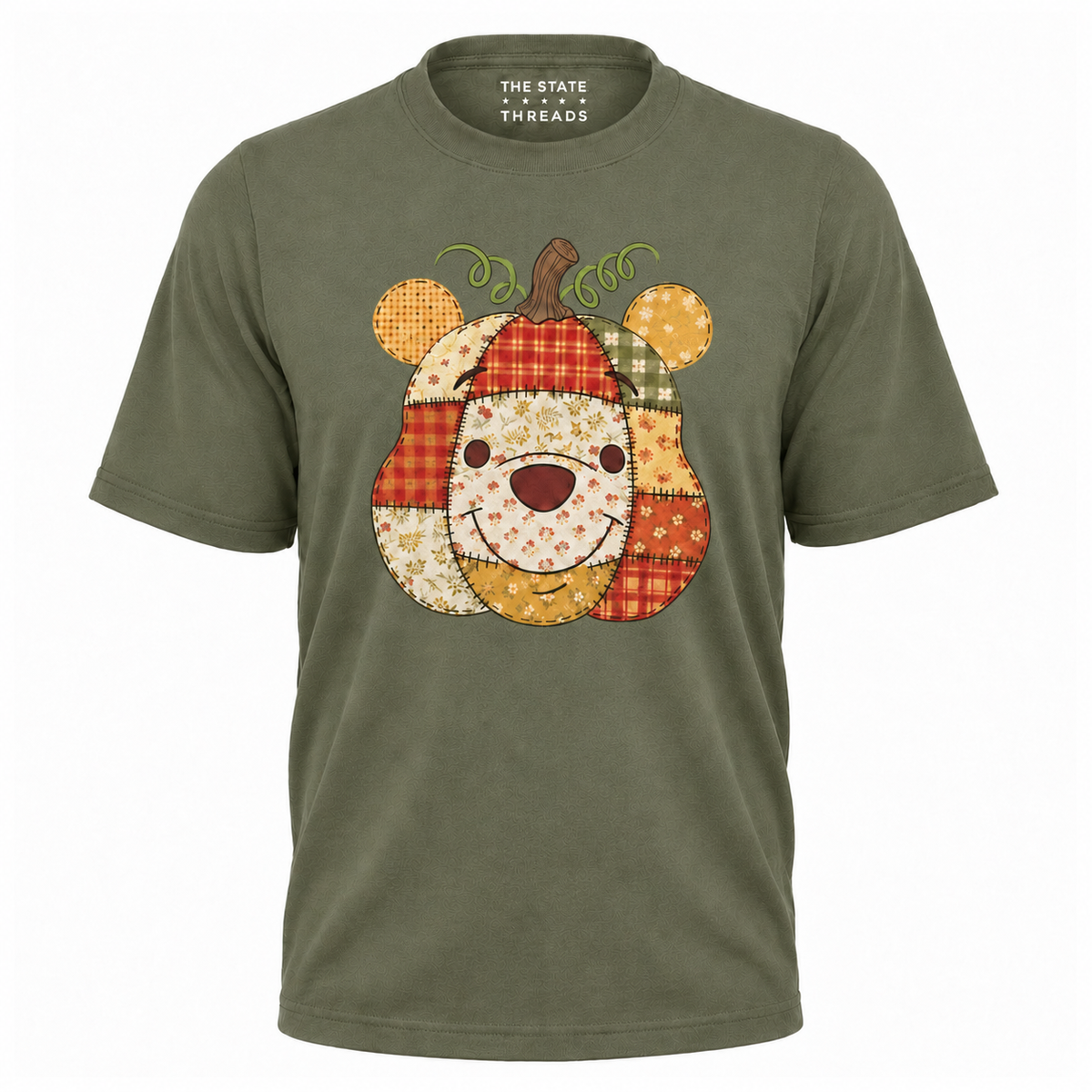 America Autumn Bear Patchwork Pumpkin Graphic Shirt