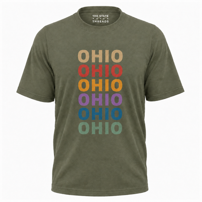 Retro Ohio Colorful Stacked Typography State Shirt