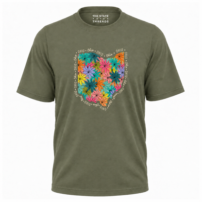 Ohio Floral State Outline Colorful Botanical Shirt