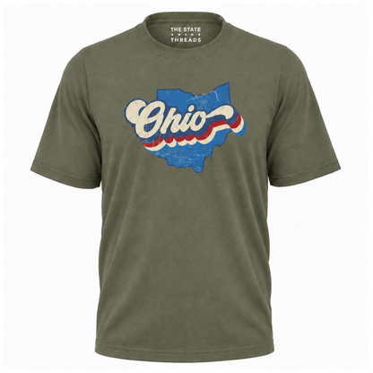 Ohio Vintage State Map Retro Stripes Pride Shirt