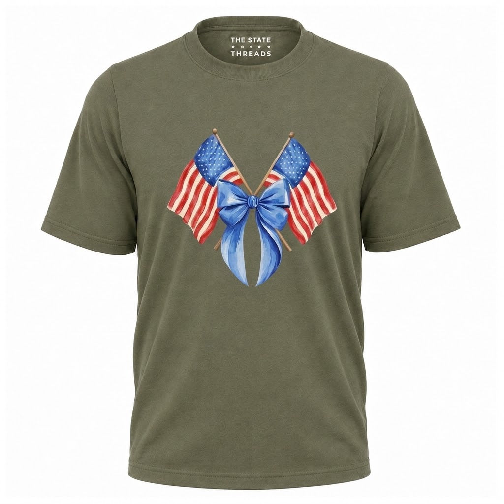 America Crossed Flags Coquette Bow Independence Day Shirt