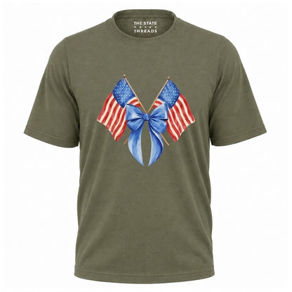America Crossed Flags Coquette Bow Independence Day Shirt