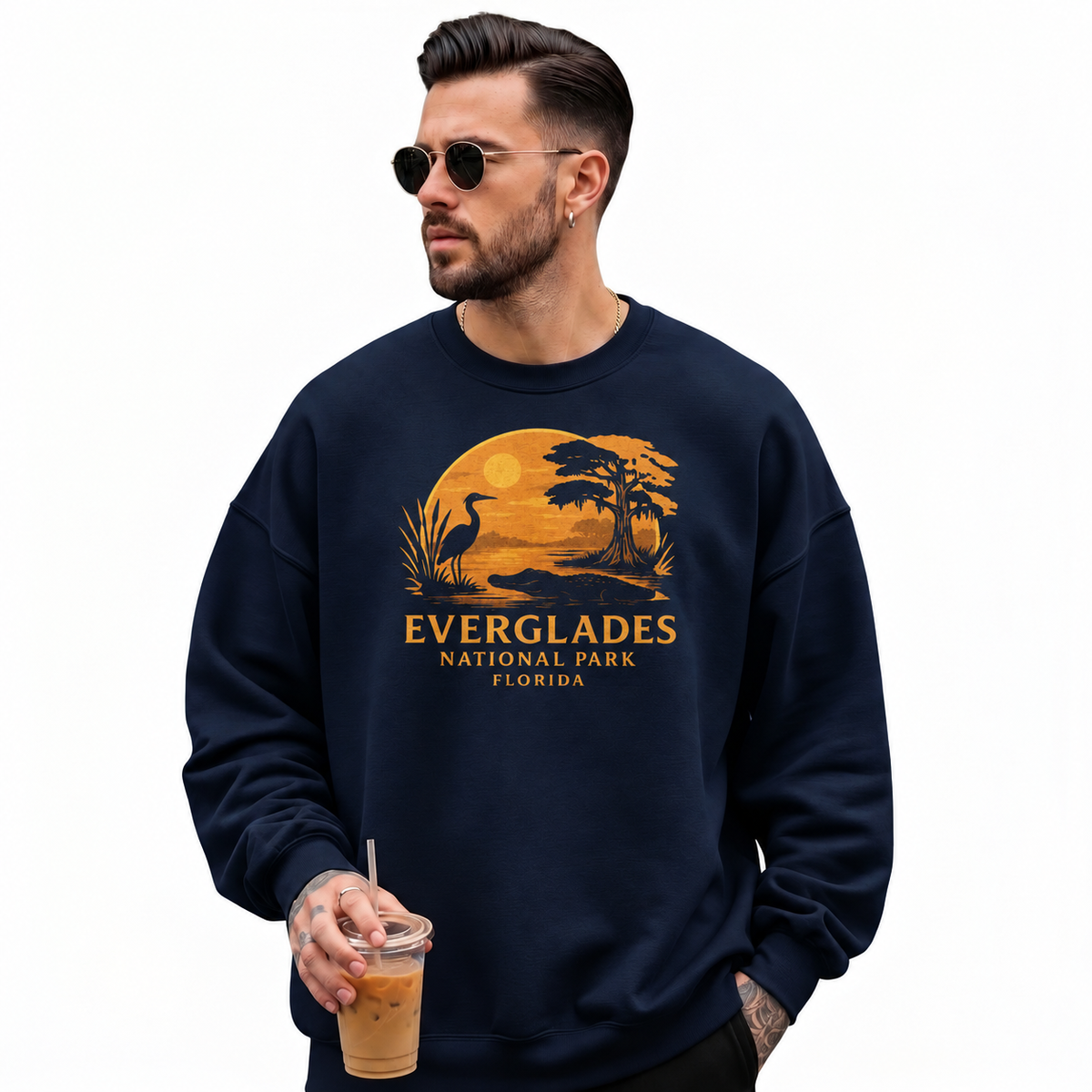 Florida Everglades National Park Nature Vintage Sweatshirt - Navy (Male Model)