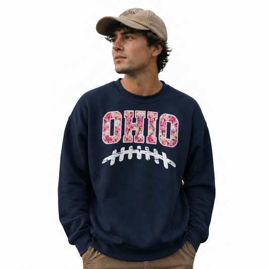 Ohio Floral Botanical Wildflower Embroidered Vintage Sweatshirt - Vintage State Pride Apparel Detail | The State Threads