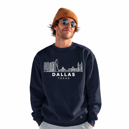 Dallas Texas Skyline Vintage Heritage Graphic Sweatshirt - Navy (Male Model)