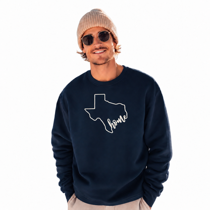 Texas Home State Pride Heart Rustic Vintage Sweatshirt - Navy (Male Model)