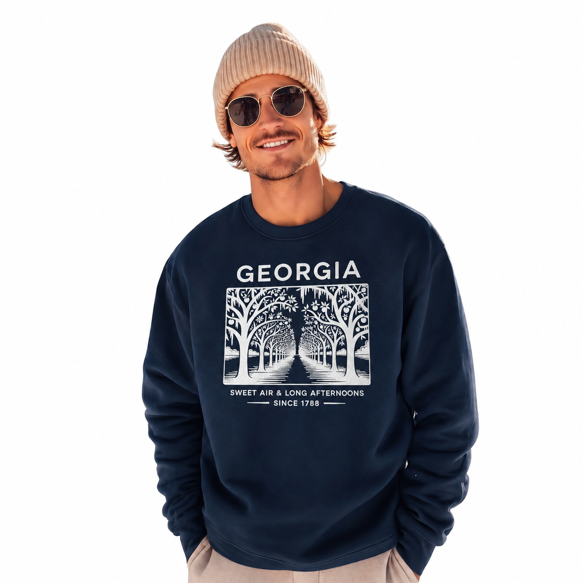 Georgia Sweet Air Long Afternoons Historic Avenue Sweatshirt - Navy (Male Model)