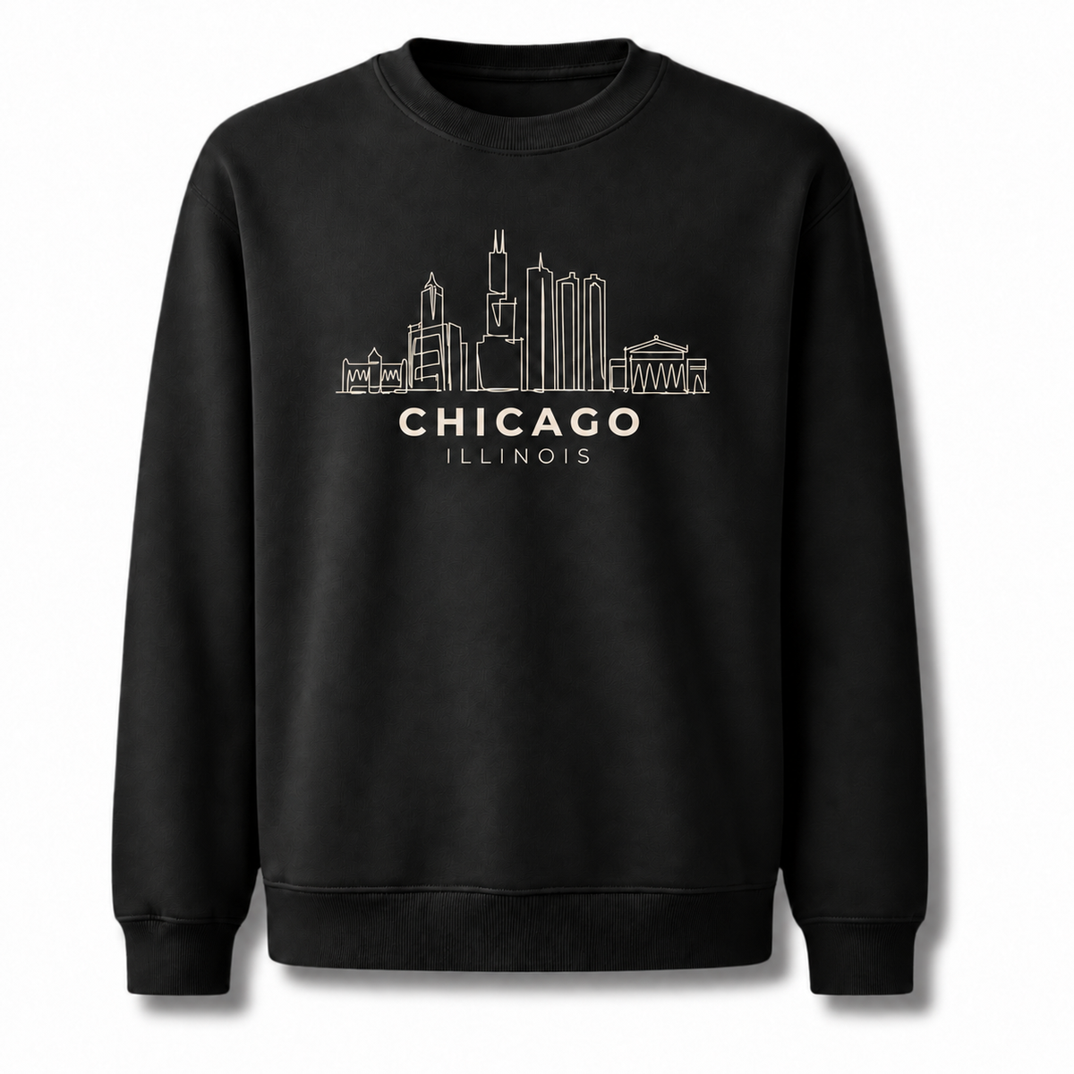 Chicago Illinois City Skyline Architectural Vintage Sweatshirt - Navy (Male Model)