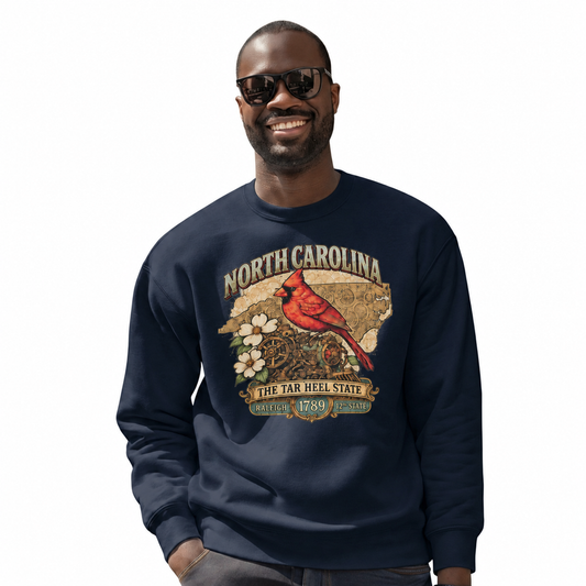 North Carolina Vintage Heritage State Pride Crest Sweatshirt - Navy (Male Model)