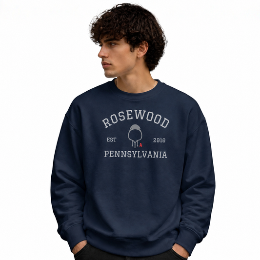 Rosewood Pennsylvania Vintage Seal Heritage Classic Sweatshirt - Navy (Male Model) | The State Threads