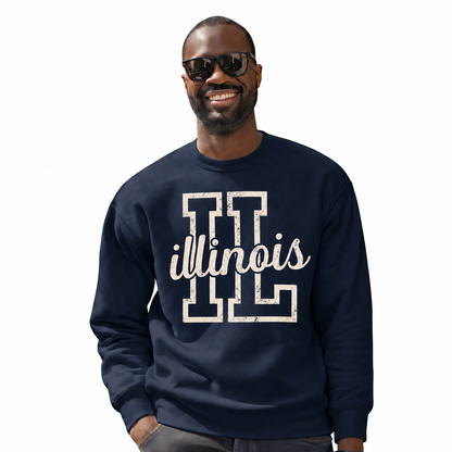 Illinois Classic Vintage Heritage State Pride Sweatshirt - Navy (Male Model)