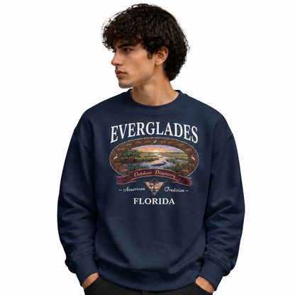 Florida Everglades Great Heron Wildlife Scene Sweatshirt - Navy (Male Model)