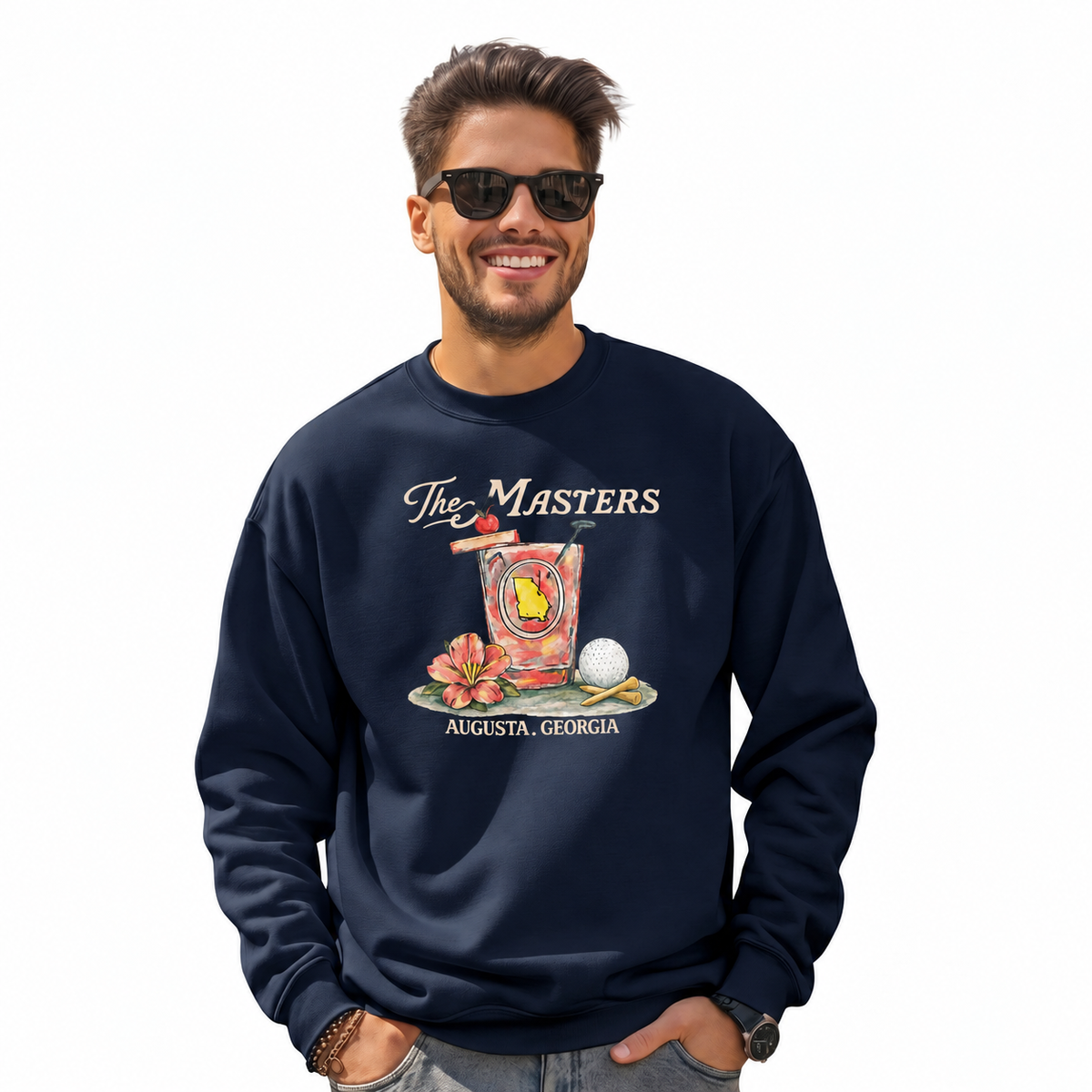 Augusta Georgia Masters Golf Tournament Azalea Sweatshirt - Navy (Male Model)