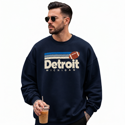 Detroit Michigan Motor City Vintage Athletic Sweatshirt - Navy (Male Model)
