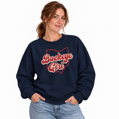 Buckeye Girl Ohio State Pride Vintage Sweatshirt - Navy (Male Model)