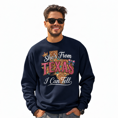 Texas Western Cowboy Boots Rodeo Vintage Heritage Sweatshirt - Navy (Male Model)