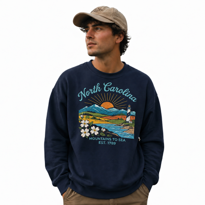 Blue Ridge Mountains North Carolina Nature Scenic Sweatshirt - Navy (Male Model)