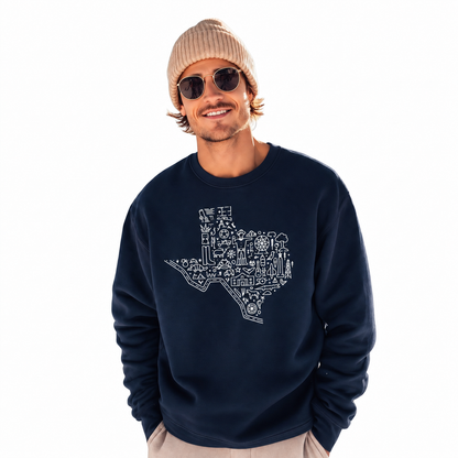 Texas State Silhouette Rustic Hometown Pride Vintage Sweatshirt - Navy (Male Model)