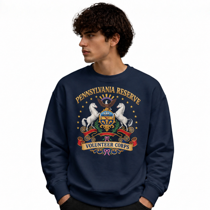 Pennsylvania Reserve Crest Heritage Patriotic Vintage Sweatshirt - Navy (Male Model)