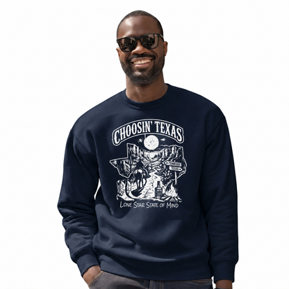 Texas Cowboy Lone Star Historic Emblem Vintage Sweatshirt - Navy (Male Model)