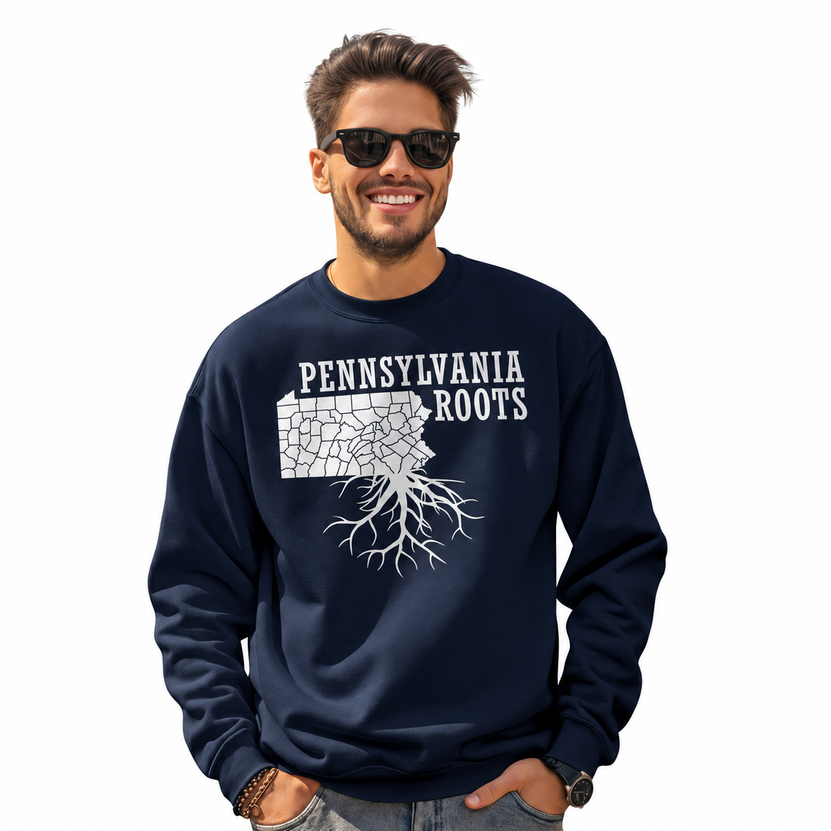 Pennsylvania Roots Deep Heritage Minimalist Vintage Sweatshirt - Navy (Male Model)