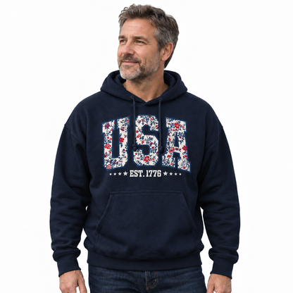 America Floral Est 1776 Patriotic Hoodie