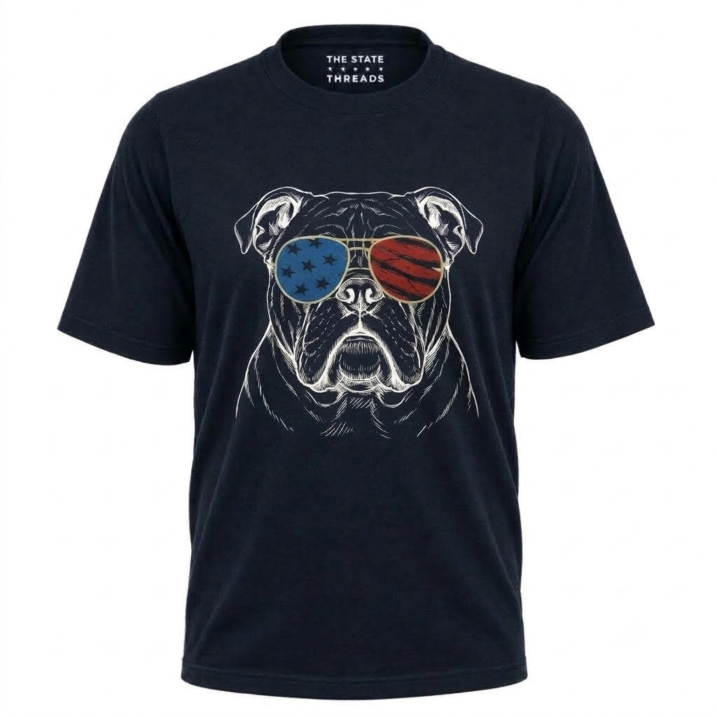 America Patriotic Bulldog Sunglasses Graphic Independence Shirt