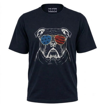 America Patriotic Bulldog Sunglasses Graphic Independence Shirt