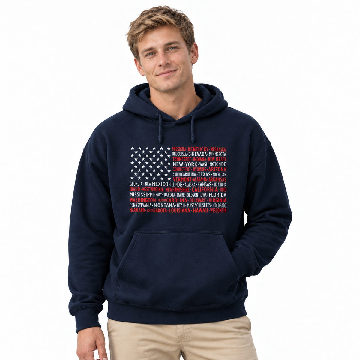 America 50 States Typography Flag Hoodie
