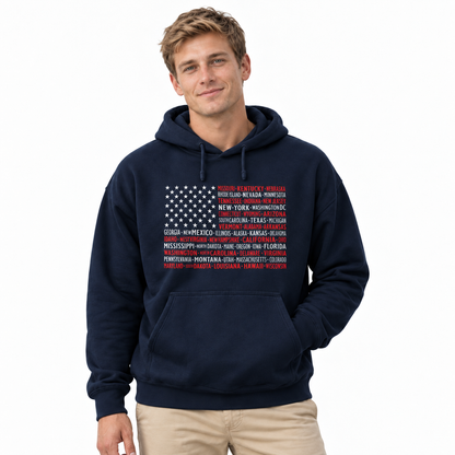America 50 States Typography Flag Hoodie
