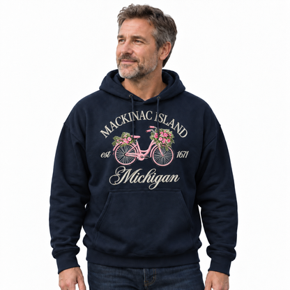 Mackinac Island Michigan Est 1671 Pink Bicycle Navy Hoodie