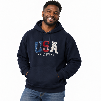 America Est 1776 Patriotic USA Flag Hoodie
