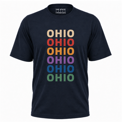 Retro Ohio Colorful Stacked Typography State Shirt
