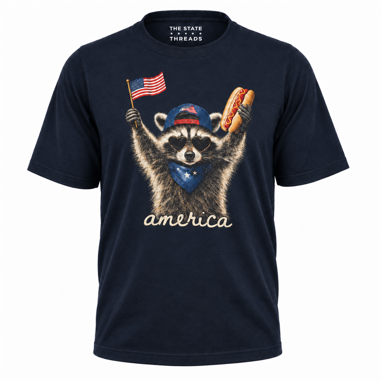 America Patriotic Raccoon Hot Dog Flag Graphic Shirt