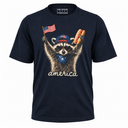 America Patriotic Raccoon Hot Dog Flag Graphic Shirt