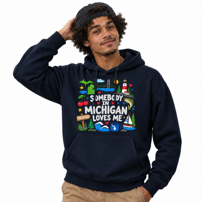 Somebody in Michigan Loves Me State Icons Navy Hoodie