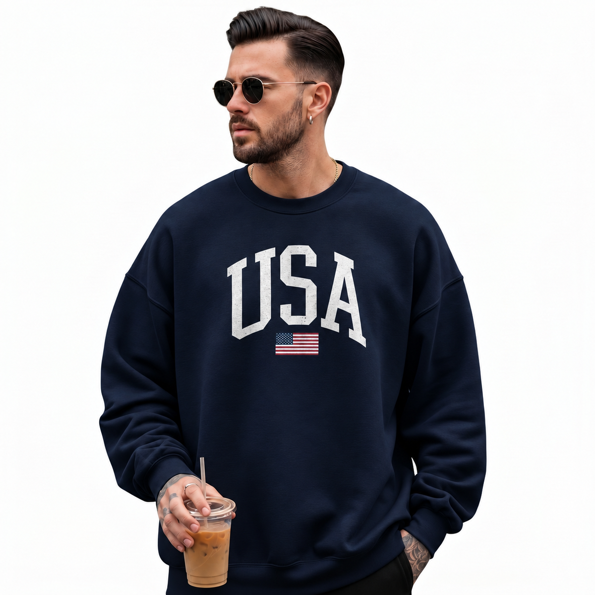 USA Arch Flag Minimalist Varsity Sweatshirt