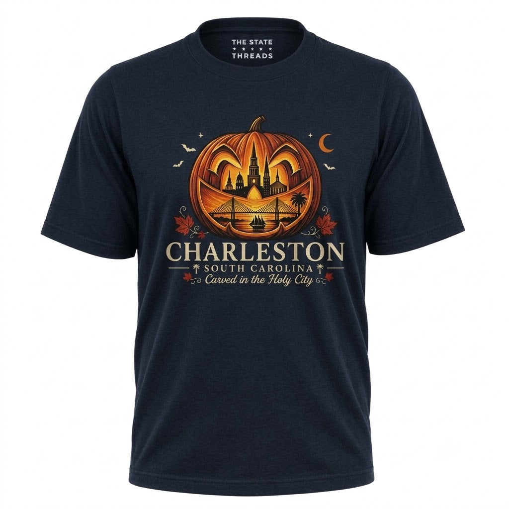 South Carolina Charleston Carved Pumpkin Skyline Halloween Shirt