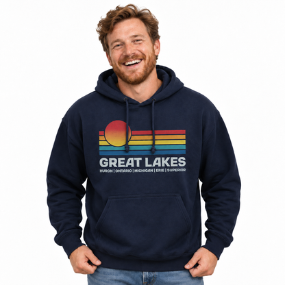 Great Lakes Retro Sunset Huron Ontario Michigan Erie Superior Hoodie