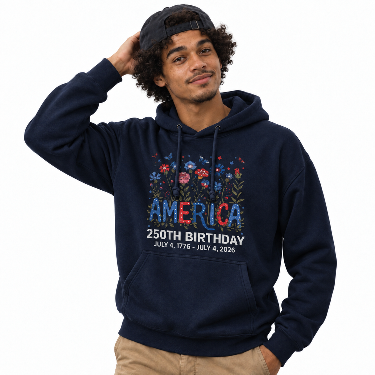 America 250th Birthday Floral Butterfly Hoodie