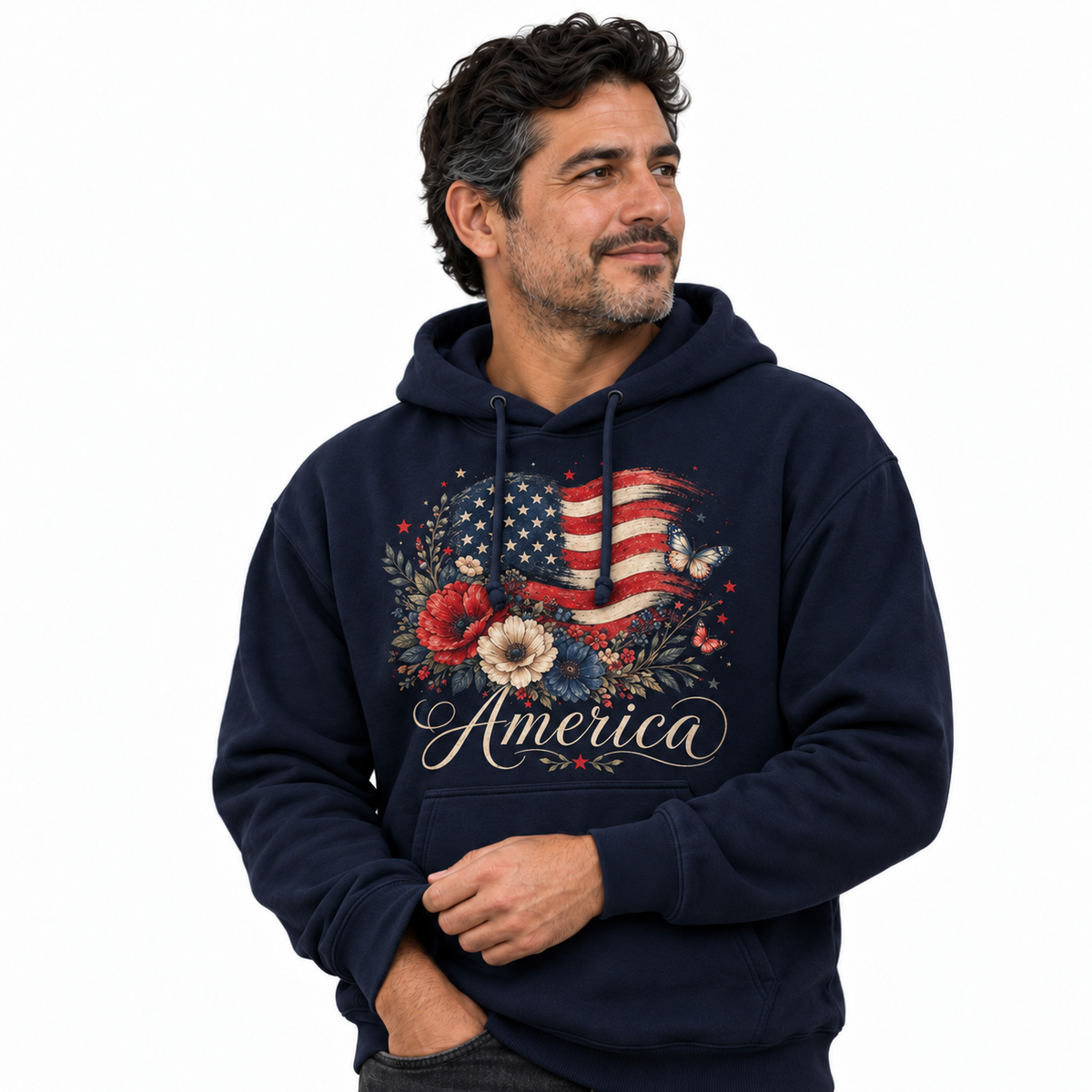 America Floral Butterfly Flag Vintage Hoodie