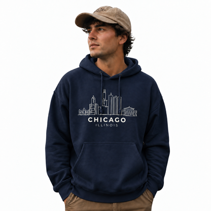 Chicago Illinois Minimalist Skyline Blue Hoodie