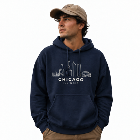 Chicago Illinois Minimalist Skyline Blue Hoodie