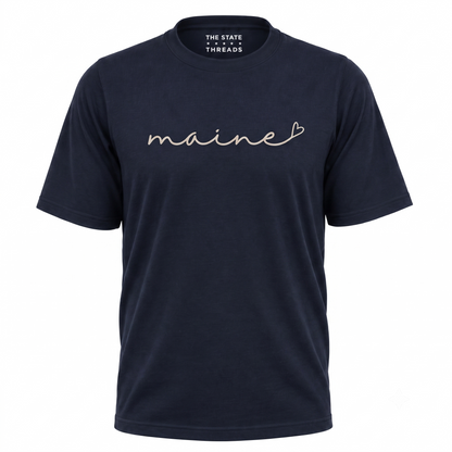 Maine Cursive Script Heart State Pride Shirt